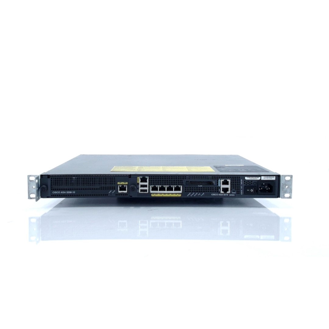 Cisco ASA 5510 Adaptive Security Appliance with Security Plus License and AIP-SSM-10 (chassis, software, 2 Gigabit Ethernet interfaces, 3 Fast Ethernet interfaces, 250 IPsec VPN peers, 2 SSL VPN peers, Active/Active high availability, 3DES/AES)