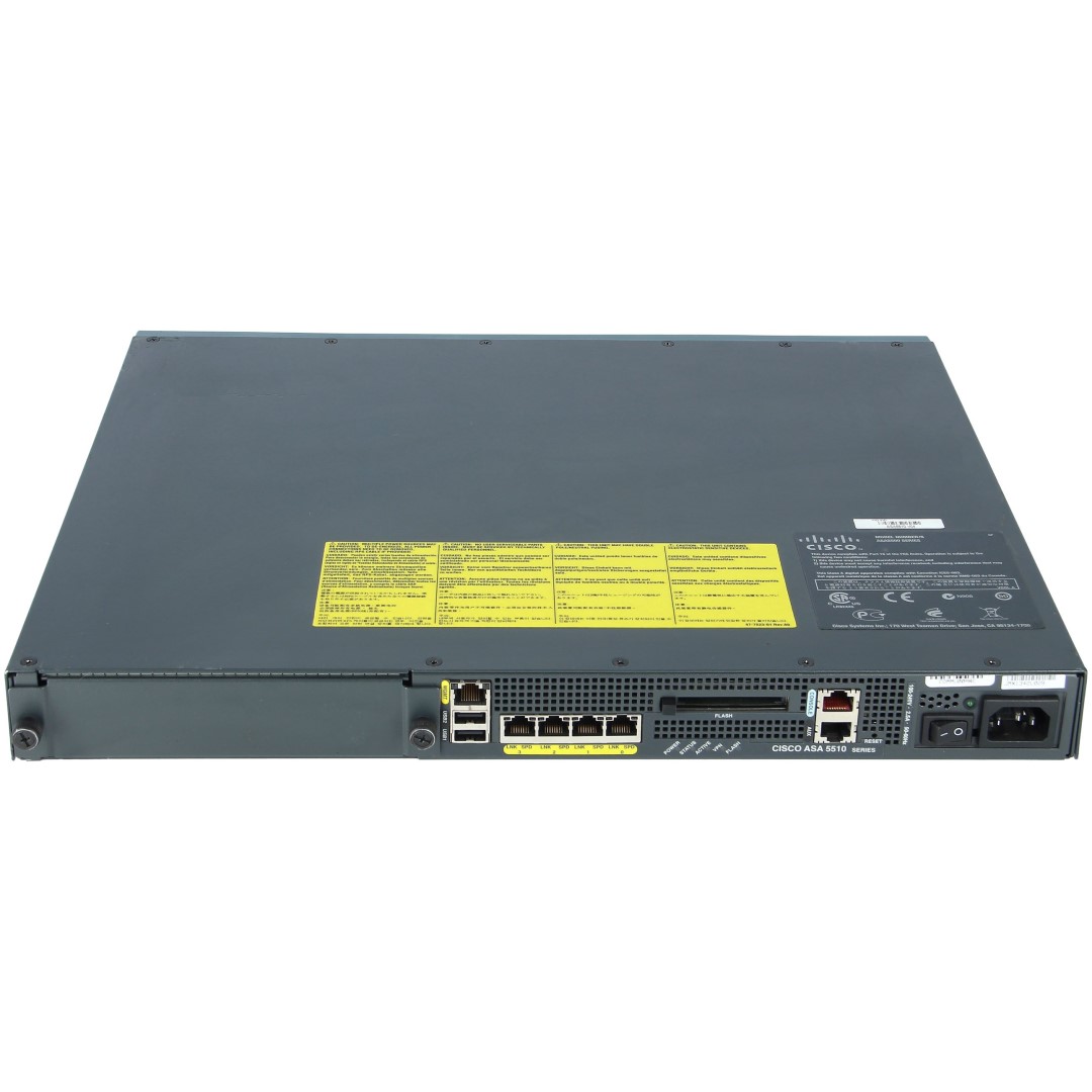 Cisco ASA 5510 Firewall Edition includes 5 Fast Ethernet interfaces, 250 IPsec VPN peers, 2 SSL VPN peers, 3DES/AES license