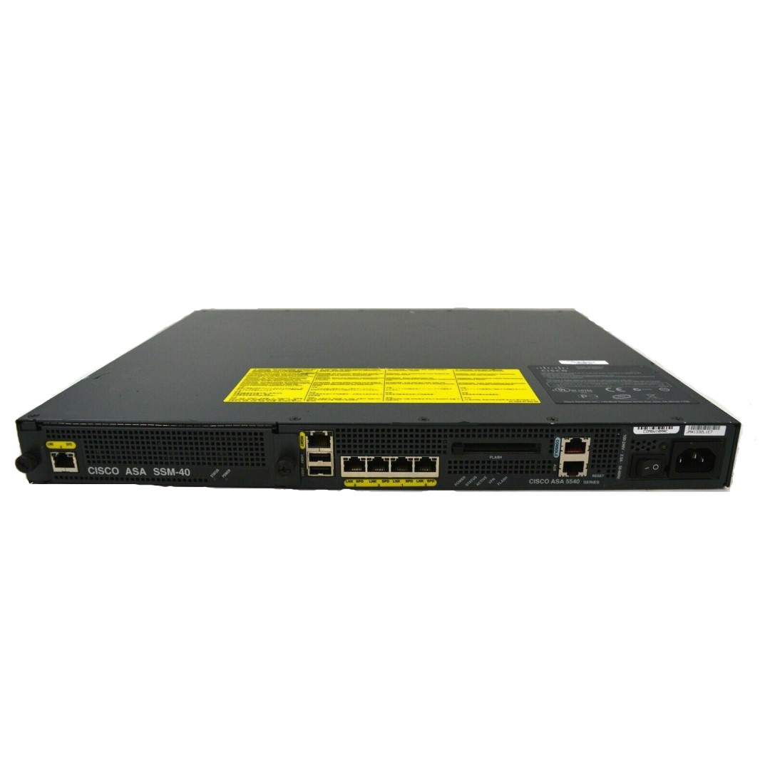 Cisco ASA 5520 IPS Edition includes AIP-SSM-40, firewall services, 750 IPsec VPN peers, 2 SSL VPN peers, 4 Gigabit Ethernet interfaces, 1 Fast Ethernet interface