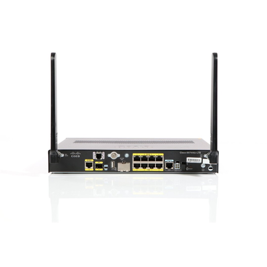 Cisco 897G ISR LTE 2.0 Secure IOS Gigabit Router SFP VDSL/ADSL2+ Annex A with Sierra Wireless MC7304/Qualcomm MDM9215 for Australia and Europe, LTE 800/900/1800/ 2100/2600 MHz, 850/900/1900/2100 MHz UMTS/HSPA+