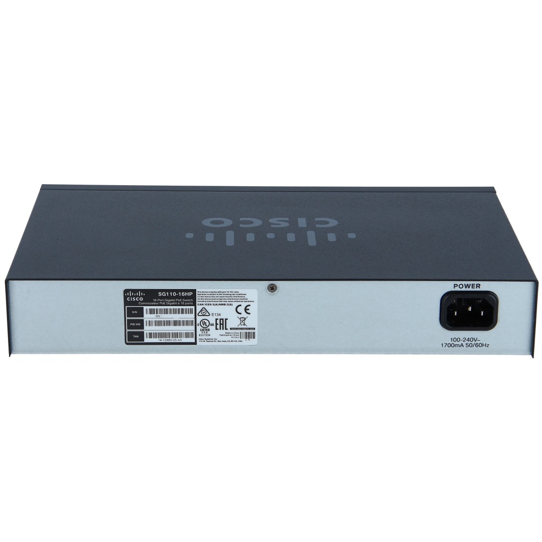 Cisco Small Business 110 Series SG110-16HP Unmanaged Switch, 16-Port 10/100/1000 RJ45 PoE