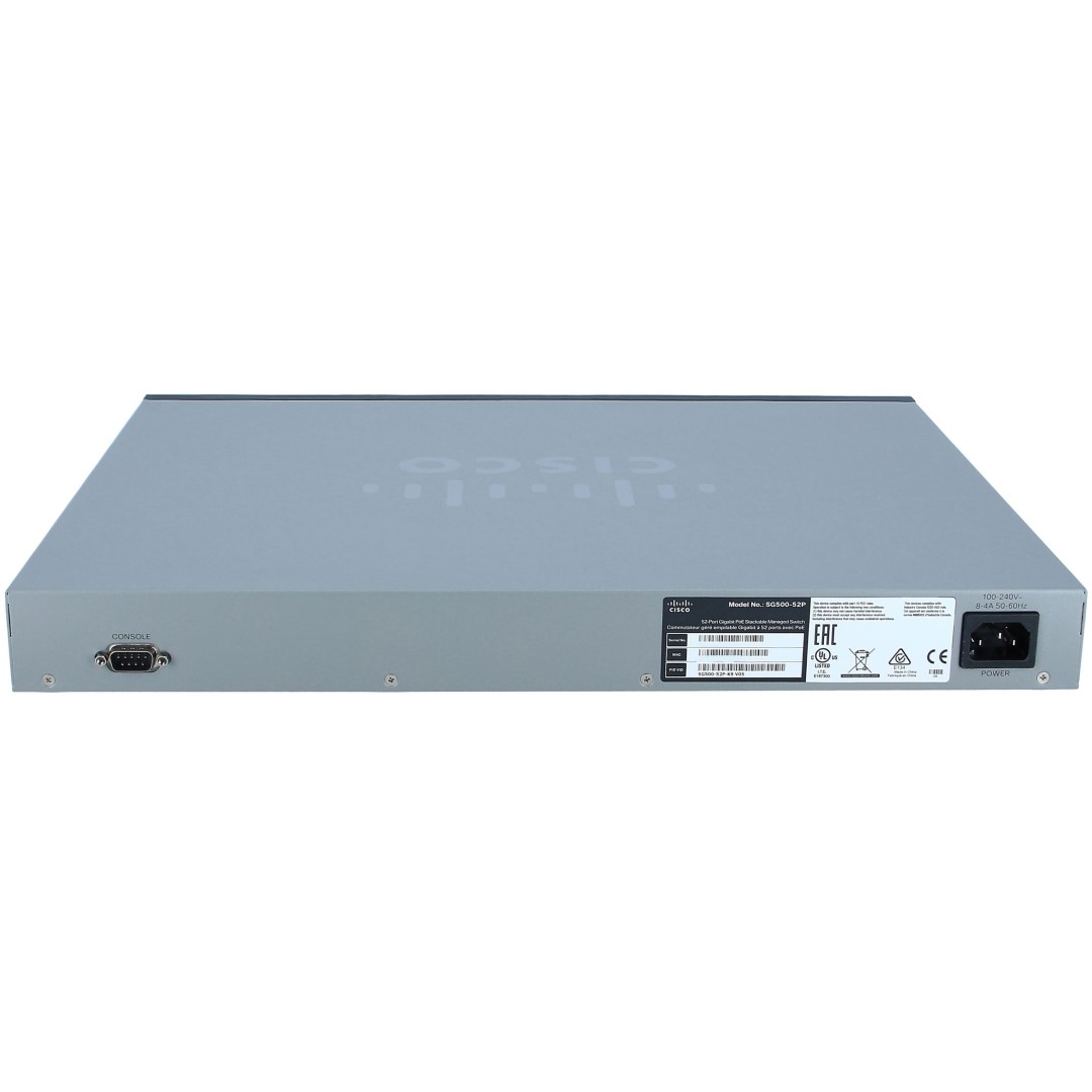 Cisco Small Business 500 Series SG500-52P Stackable Managed Switch, 48-Port 10/100/1000 PoE+ with 375W power budget &amp; 4 Gigabit Ethernet (2 combo RJ45/SFP &amp; 2 SFP) ports
