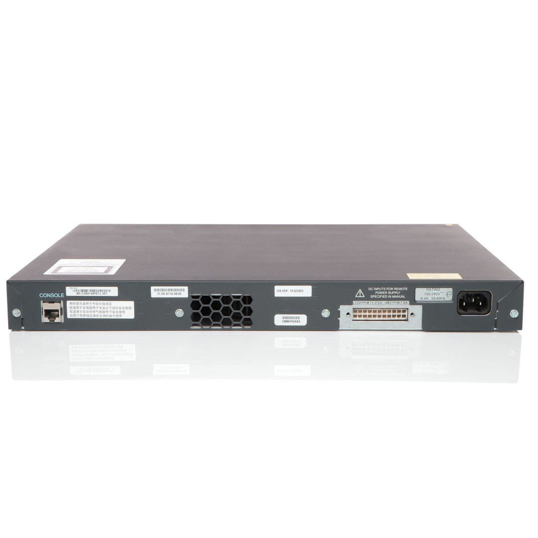 Cisco Catalyst 2960-Plus 48 10/100 Mbps PoE+ Ethernet Interfaces with 370W power budget, 2 SFP or 2 1000BASE-T RJ45 uplink interfaces, LAN Base Image