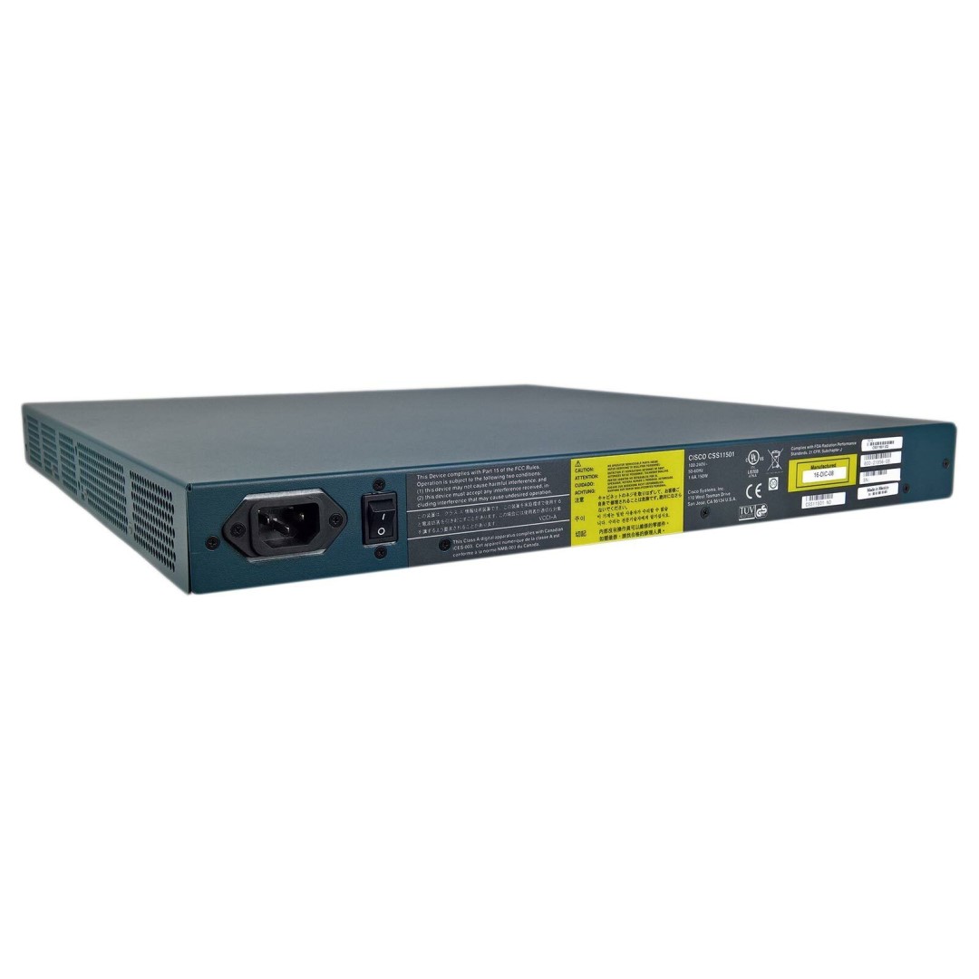 Cisco 11501 Content Services Switch including 8 10/100 Ethernet and 1 GE port, flash drive, and integrated AC power supply and integrated fan (optional SFP GBIC)