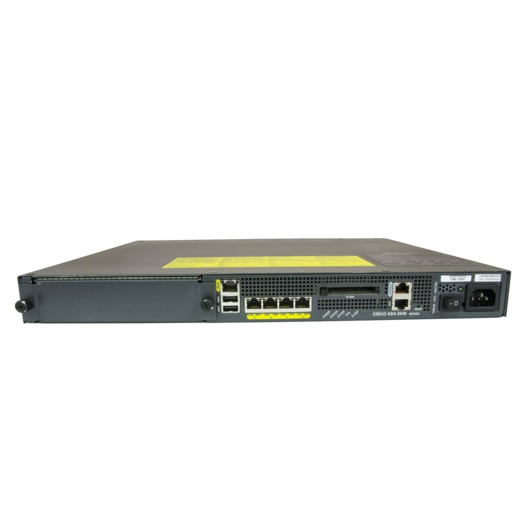 Cisco ASA 5540 Firewall Edition includes 4 Gigabit Ethernet interfaces + 1 Fast Ethernet interface, 5000 IPsec VPN peers, 2 SSL VPN peers, 3DES/AES license