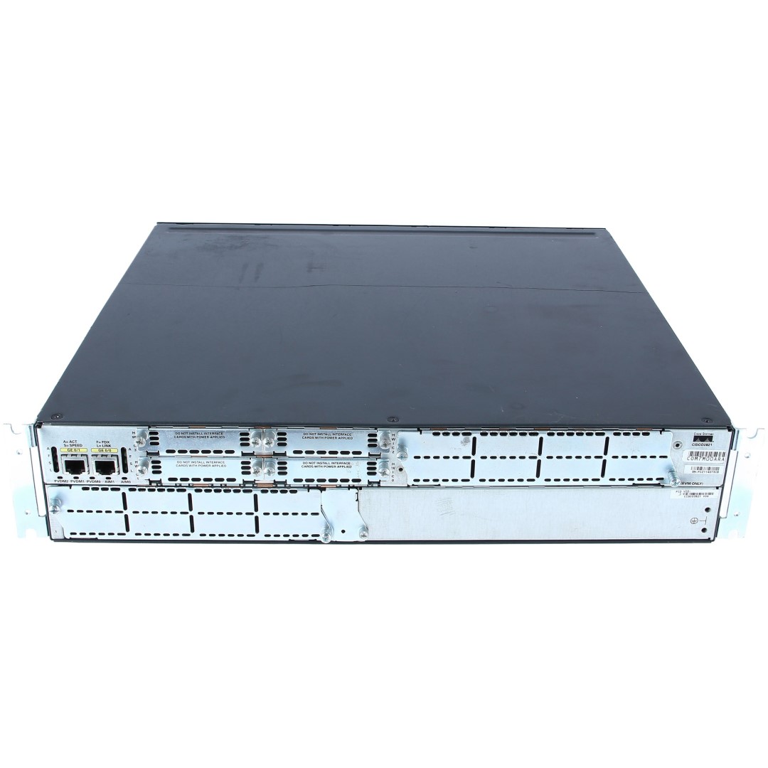 Cisco 2821 ISR  with AC power, 2GE, 1 NME-X, 1 EVM, 4 HWICs, 3 PVDM slots, 2 AIMs, and Cisco IOS IP Base Software