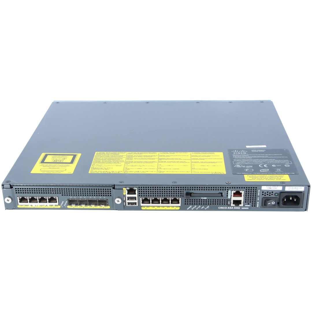 Cisco ASA 5550 Firewall Edition includes 8 Gigabit Ethernet interfaces + 1 Fast Ethernet interface, 4 Gigabit SFP interfaces, 5000 IPsec VPN peers, 2 SSL VPN peers, 3DES/AES license