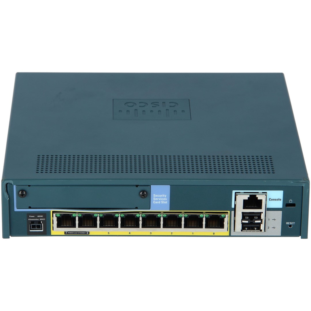 Cisco ASA 5505 Unlimited-User Security Plus Bundle includes 8-port Fast Ethernet switch, 25 IPsec VPN peers, 2 SSL VPN peers, DMZ, stateless Active/Standby high availability, 3DES/AES license