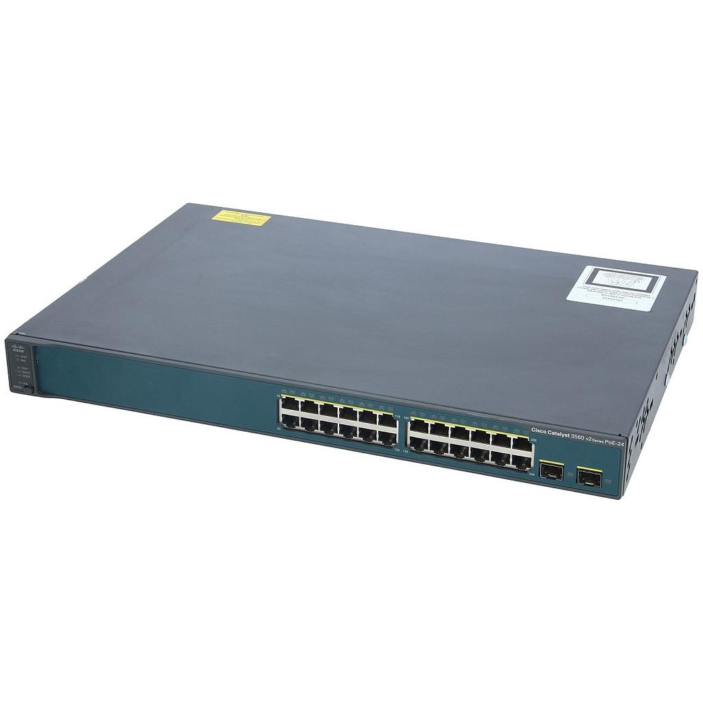 Cisco Catalyst 3560V2, 24 10/100 RJ45 PoE ports and 2 SFP uplink ports, IP Base (Standard) Image
