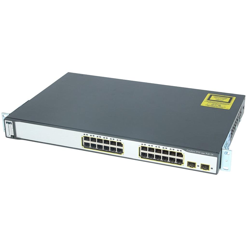Cisco Catalyst 3750 Stackable 24 10/100 Gigabit Ethernet PoE ports &amp; 2 1GbE SFP-based Uplink ports, IP Base software
