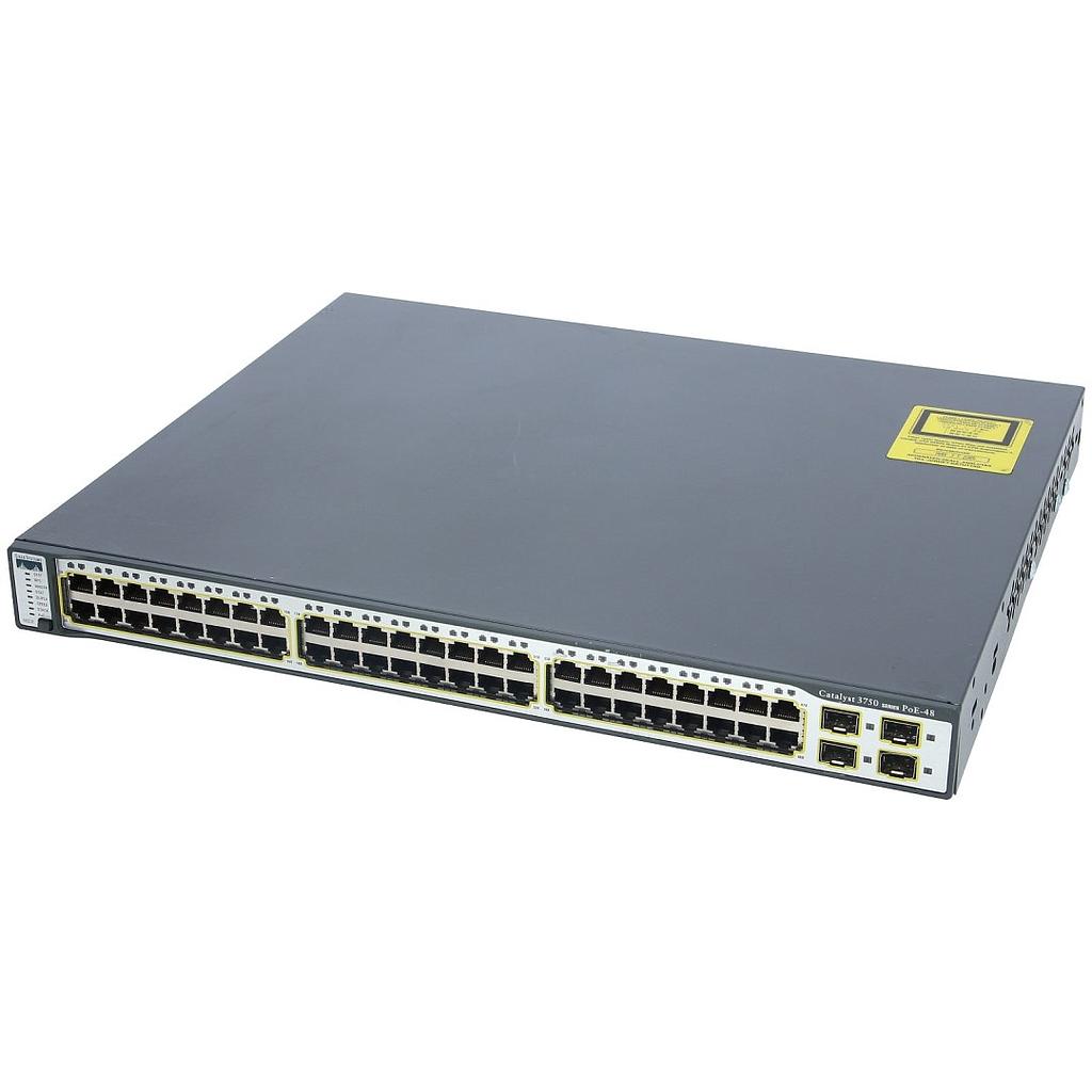 Cisco Catalyst 3750 Stackable 48 10/100 Gigabit Ethernet PoE ports &amp; 4 1GbE SFP-based Uplink ports, IP Base software