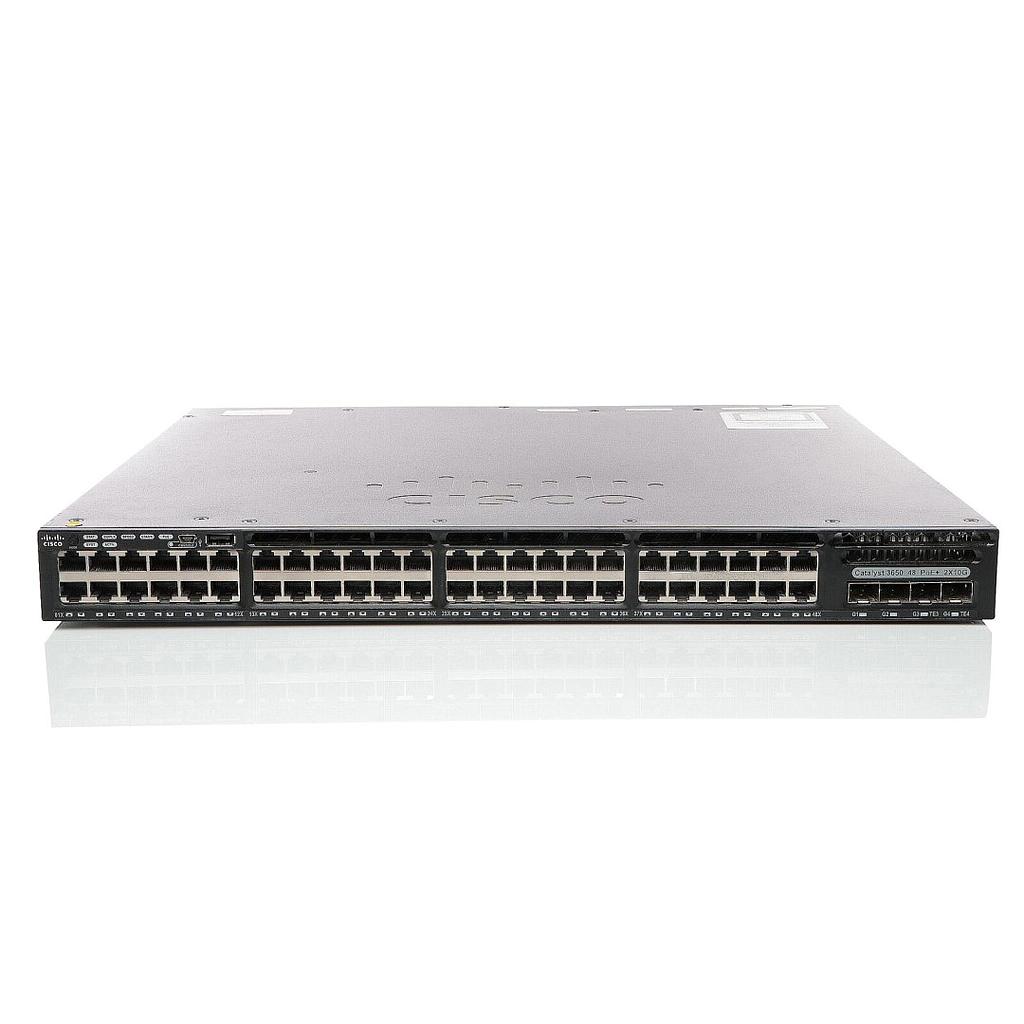 Cisco Catalyst 3650 Standalone with Optional Stacking 48 10/100/1000 Ethernet PoE+ and 2x10G Uplink ports, with one 1025WAC power supply, 1 RU, IP Services feature set