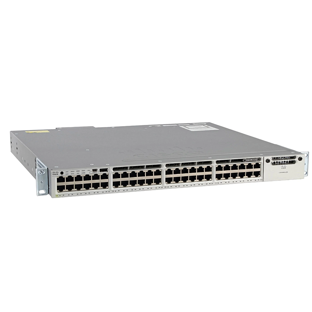 Cisco Catalyst 3850 Stackable 48 10/100/1000 Ethernet PoE+ ports, with one 1100WAC power supply  1 RU, IP Base feature set