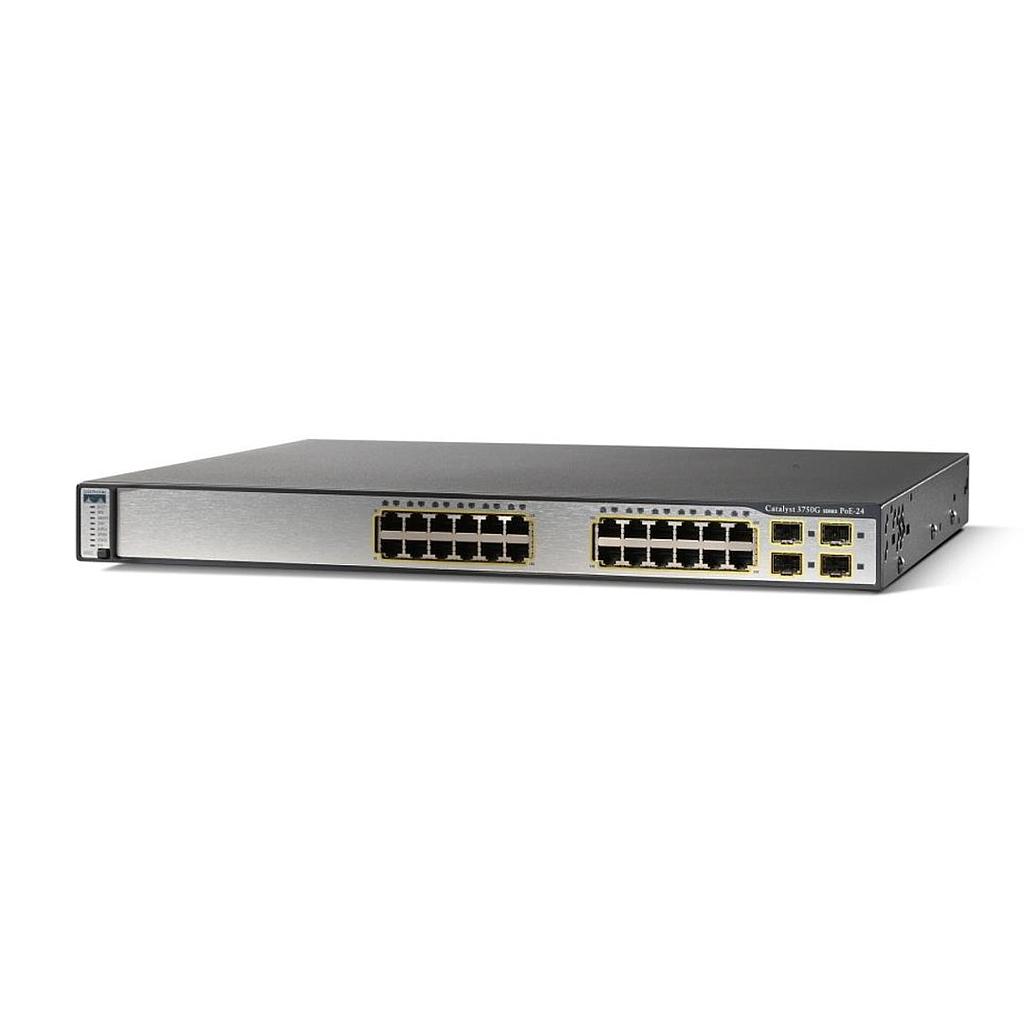 Cisco Catalyst 3750G Stackable 24 10/100/1000Base-T PoE Gigabit Ethernet ports &amp; 4 SFP Uplink ports, IP Base software