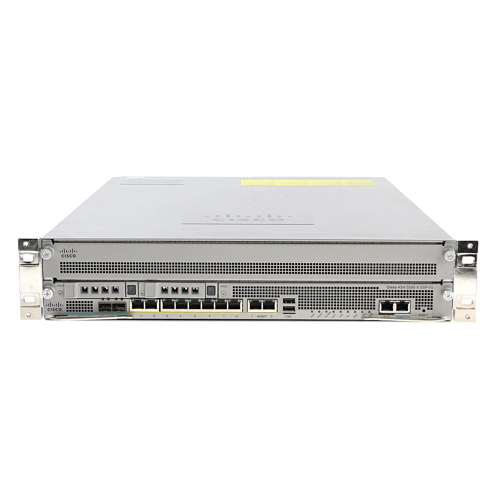 Cisco ASA 5585-X Firewall Edition SSP-10 bundle includes 8 Gigabit Ethernet interfaces, 2 Gigabit Ethernet SFP interfaces, 2 Gigabit Ethernet management interfaces, 5000 IPsec VPN peers, 2 Premium VPN peers, 3DES/AES license