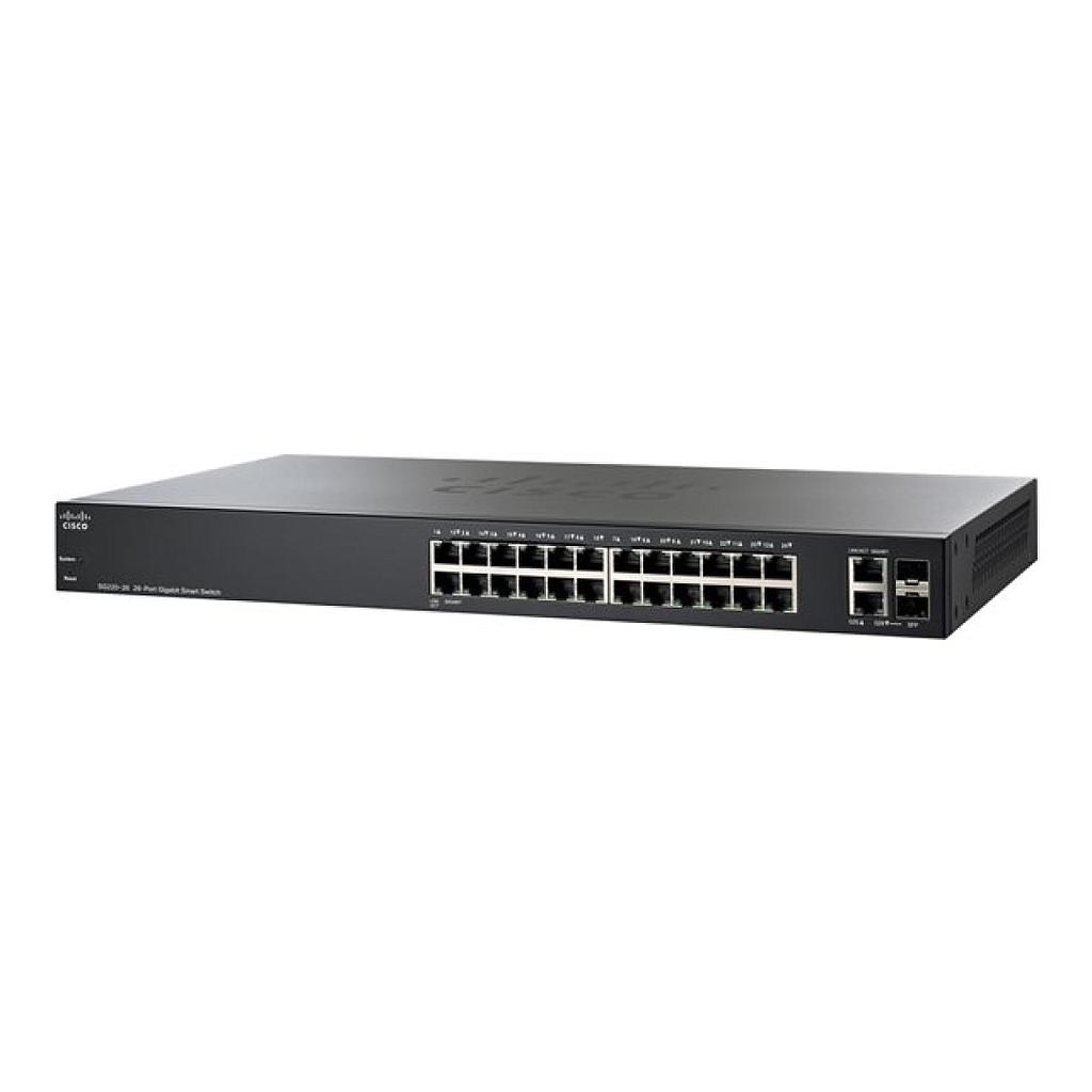 Cisco Small Business 220 Series SG220-26 Smart Switch, 24-Port 10/100/1000 &amp; 2 Gigabit RJ45/SFP combo ports, for UK