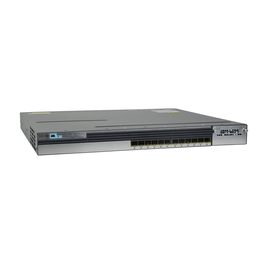 Cisco Catalyst 3750X Stackable 12 GE SFP Ethernet ports, with one 350W AC power supply 1 RU, IP Base feature set
