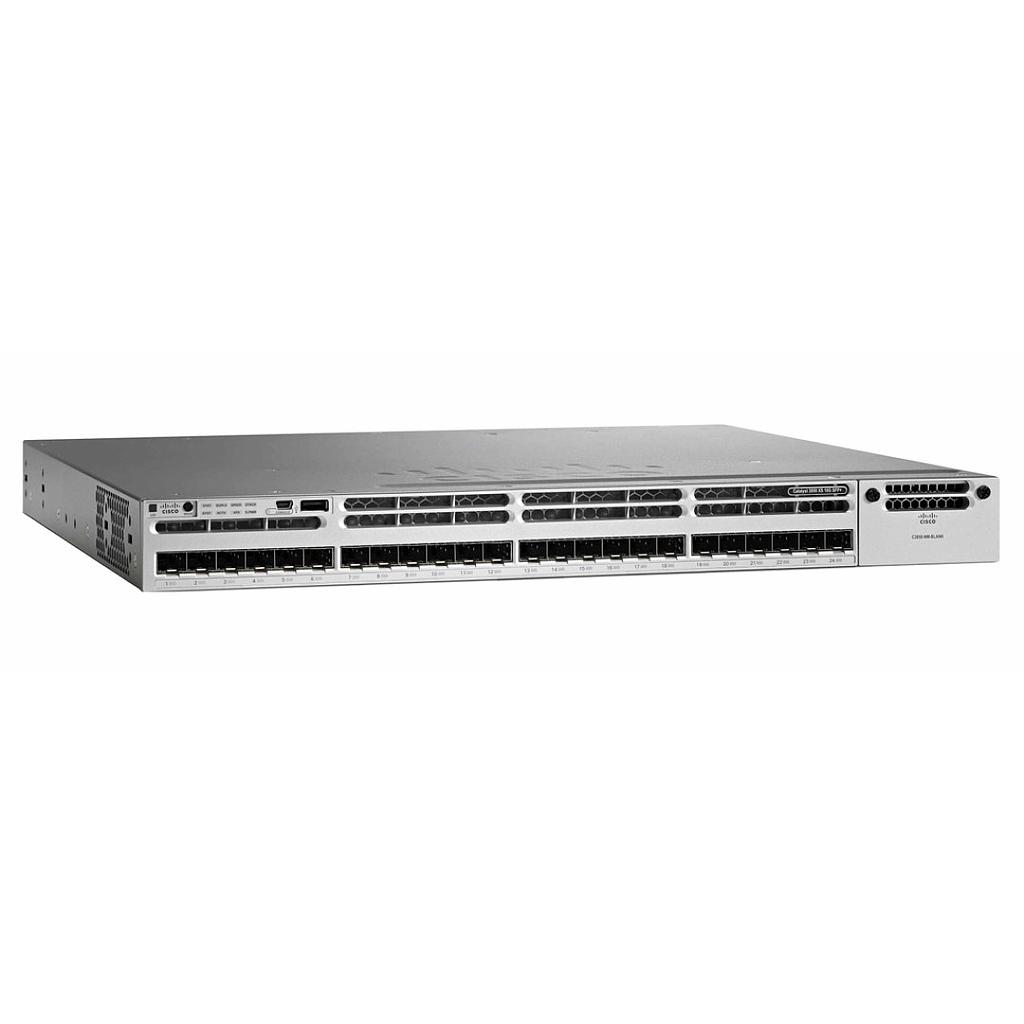 Cisco Catalyst 3850 Stackable 24 SFP+ Ethernet ports, with one 715WAC power supply  1 RU, IP Base feature set
