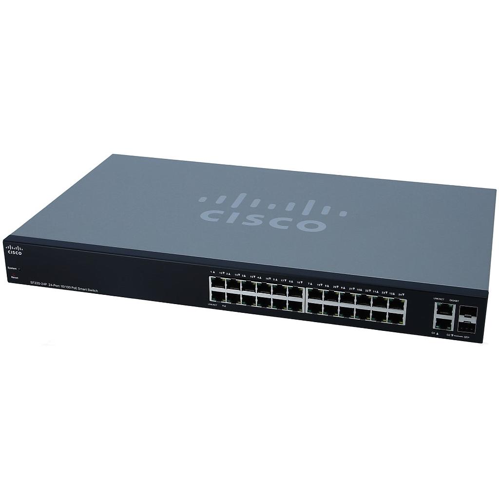 Cisco Small Business 220 Series SF220-24P Smart Switch, 24-Port 10/100 PoE+ with 180W power budget &amp; 2 Gigabit RJ45/SFP combo ports