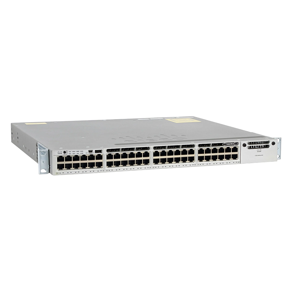 Cisco Catalyst 3850 Stackable 48 10/100/1000 Ethernet ports, with one 350WAC power supply  1 RU, LAN Base feature set (StackPower cables need to be purchased separately)