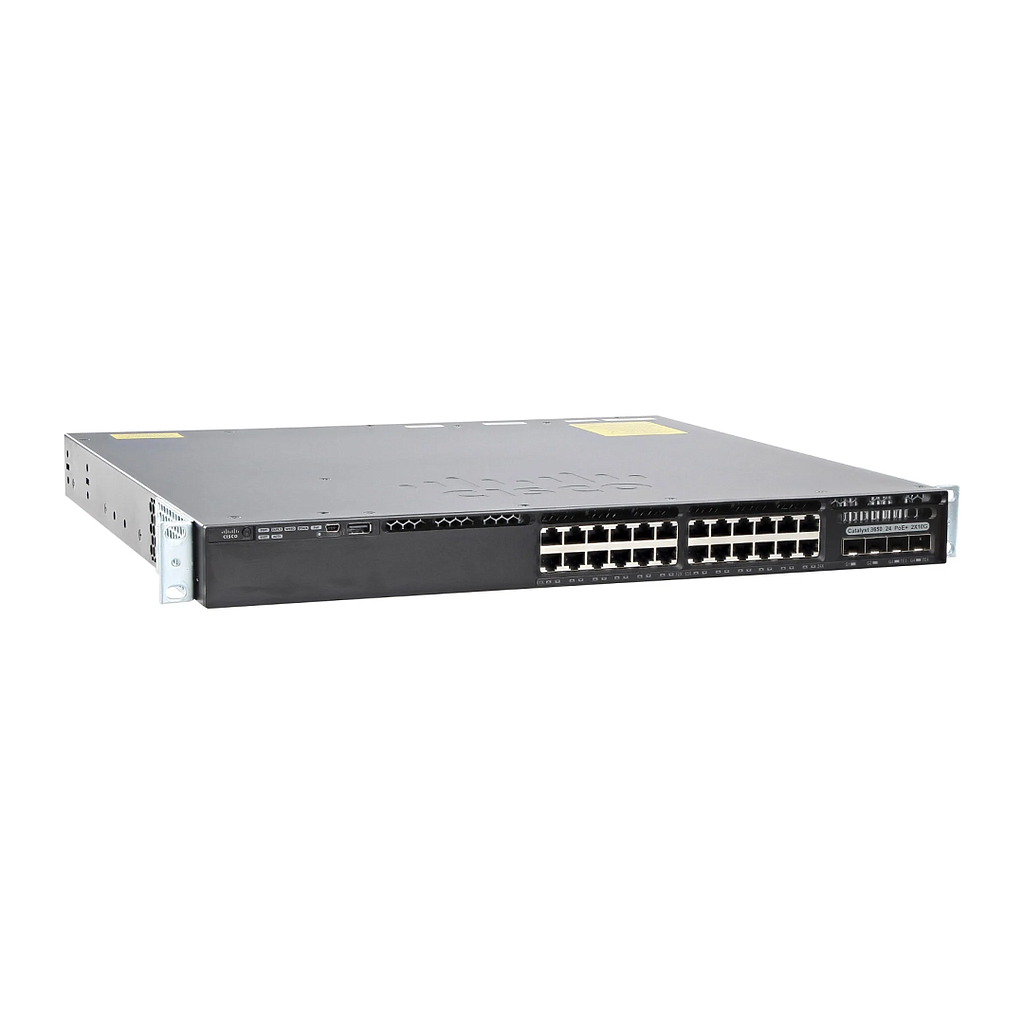 Cisco Catalyst 3650 Standalone with Optional Stacking 24 10/100/1000 Ethernet PoE+ and 2x10G Uplink ports, with one 640WAC power supply, 1 RU, IP Base feature set