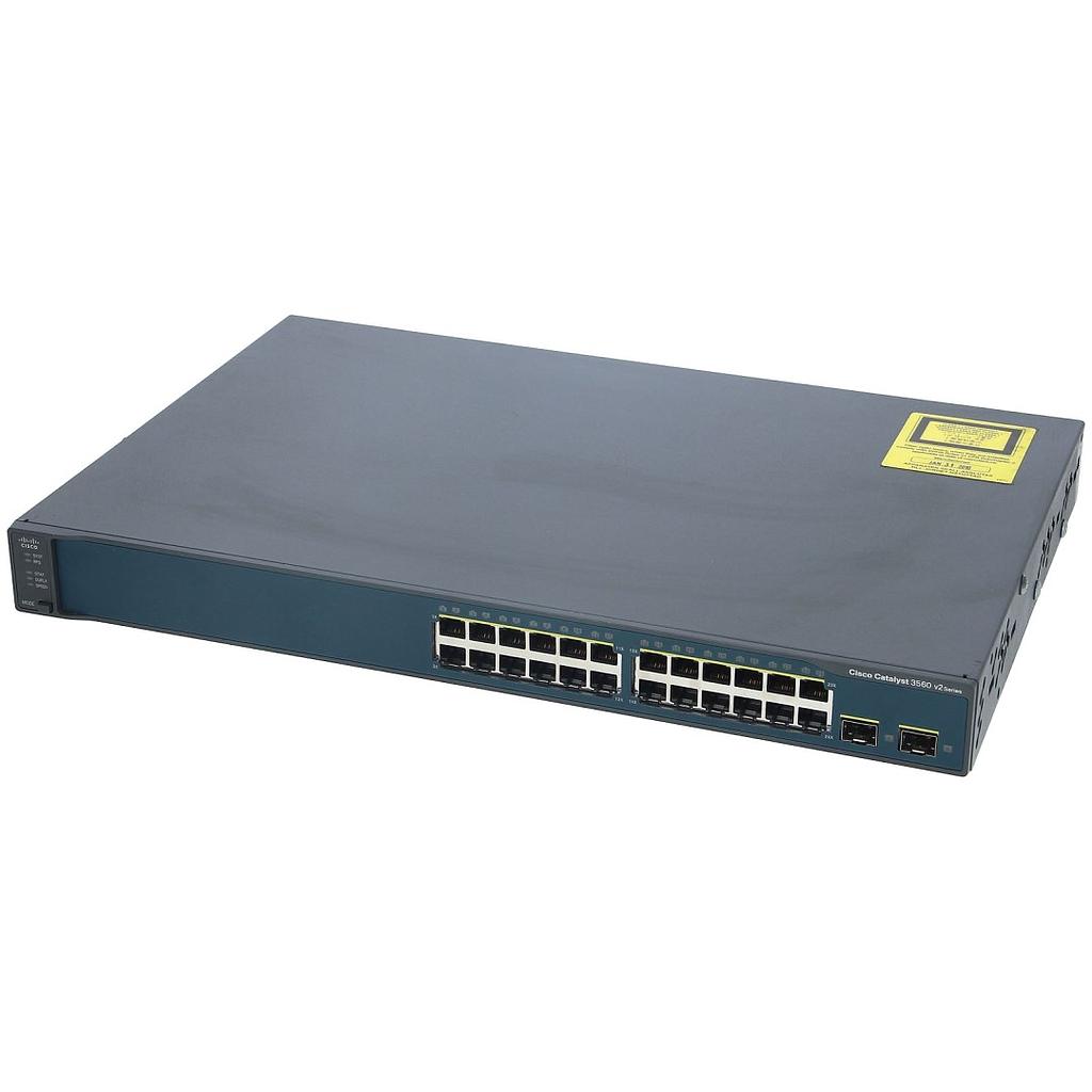 Cisco Catalyst 3560V2, 24 10/100 RJ45 ports and 2 SFP uplink ports, IP Base (Standard) Image