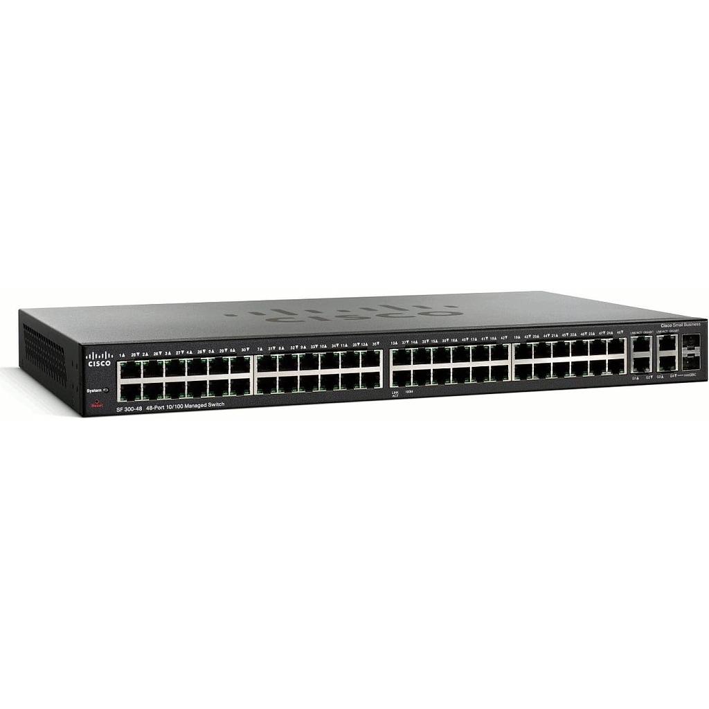 Cisco Small Business 300 Series SF300-48 Managed Switch, 48-port 10/100 &amp; 2x 10/100/1000 &amp; 2 combo mini-GBIC ports