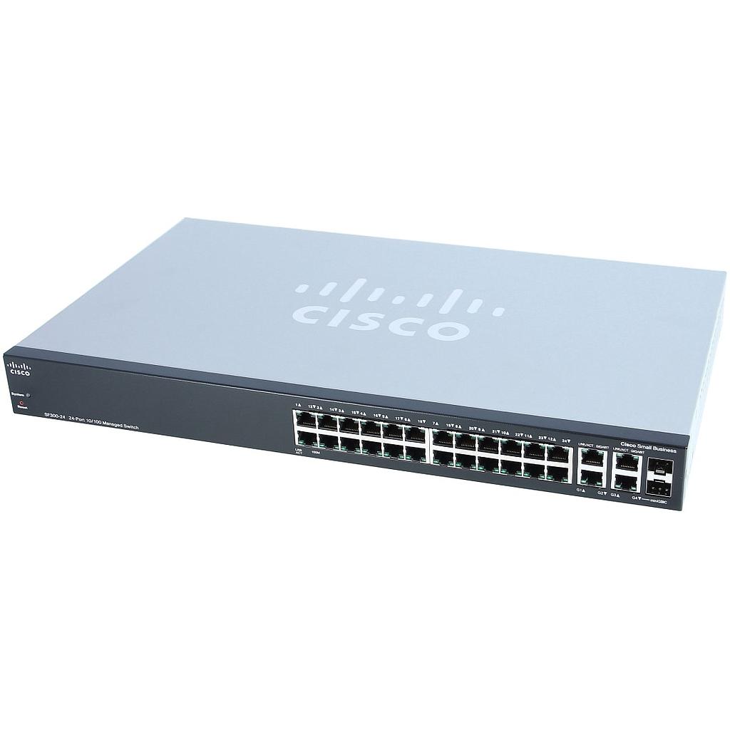 Cisco Small Business 300 Series SF300-24 Managed Switch, 24-port 10/100 &amp; 2x 10/100/1000 &amp; 2 combo mini-GBIC ports