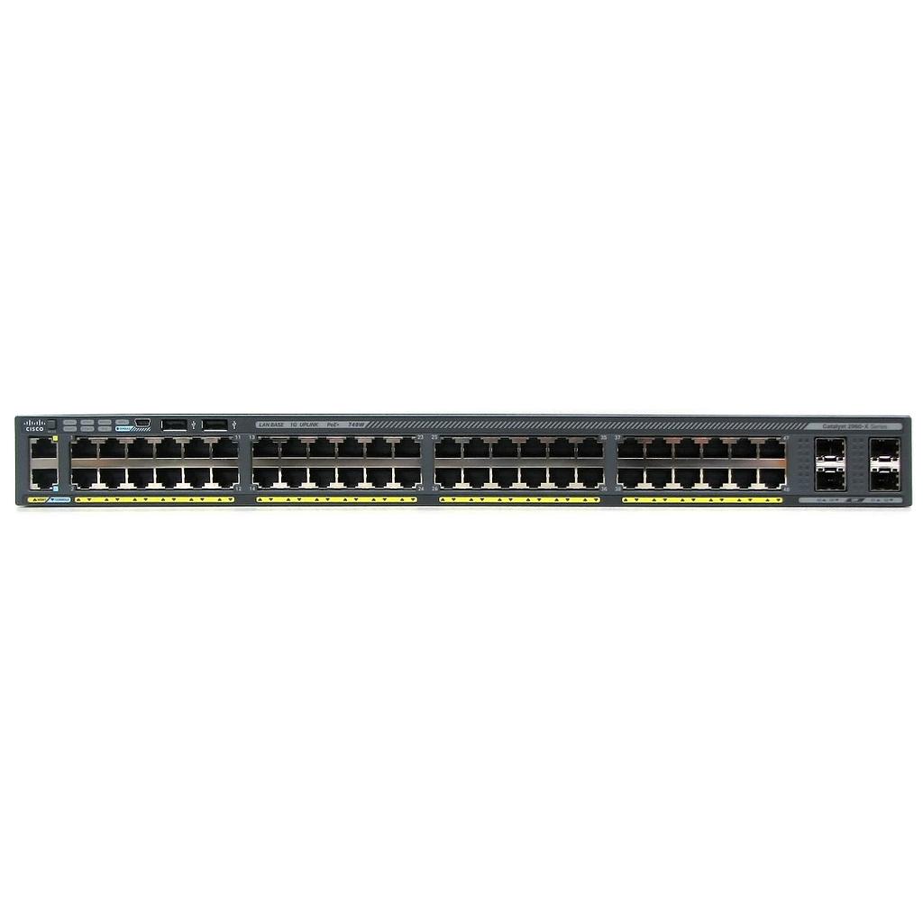 Cisco Catalyst 2960X 48 10/100/1000 PoE+ ports (PoE budget of 740 W) and 4 SFP module slots LAN Base
