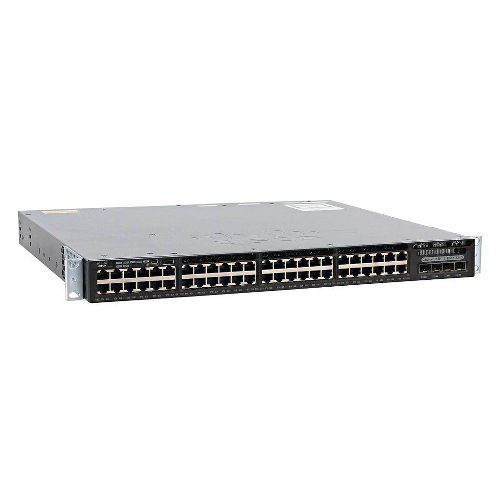Cisco Catalyst 3650 Standalone with Optional Stacking 48 10/100/1000 Ethernet PoE+ and 4x1G Uplink ports, with one 640WAC power supply, 1 RU, LAN Base feature set