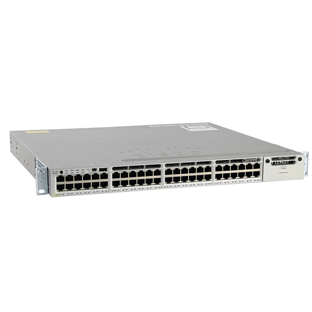 Cisco Catalyst 3850 Stackable 48 10/100/1000 Ethernet PoE+ ports, with one 715WAC power supply  1 RU, IP Services feature set