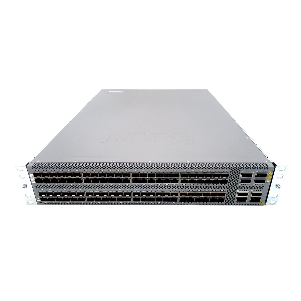 Juniper QFX5100, 96 SFP+/SFP ports, 8 QSFP ports, redundant fans, redundant AC power supplies, front-to-back airflow