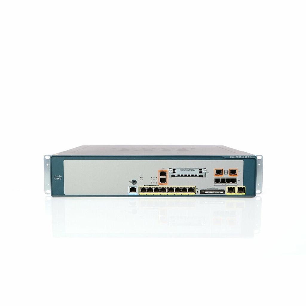 Cisco Unified Communications 520 24 User configuration with 4 BRI trunks (BRI), 4 Analog ports (FXS), 8 PoE ports, 1 VIC slot for expansion