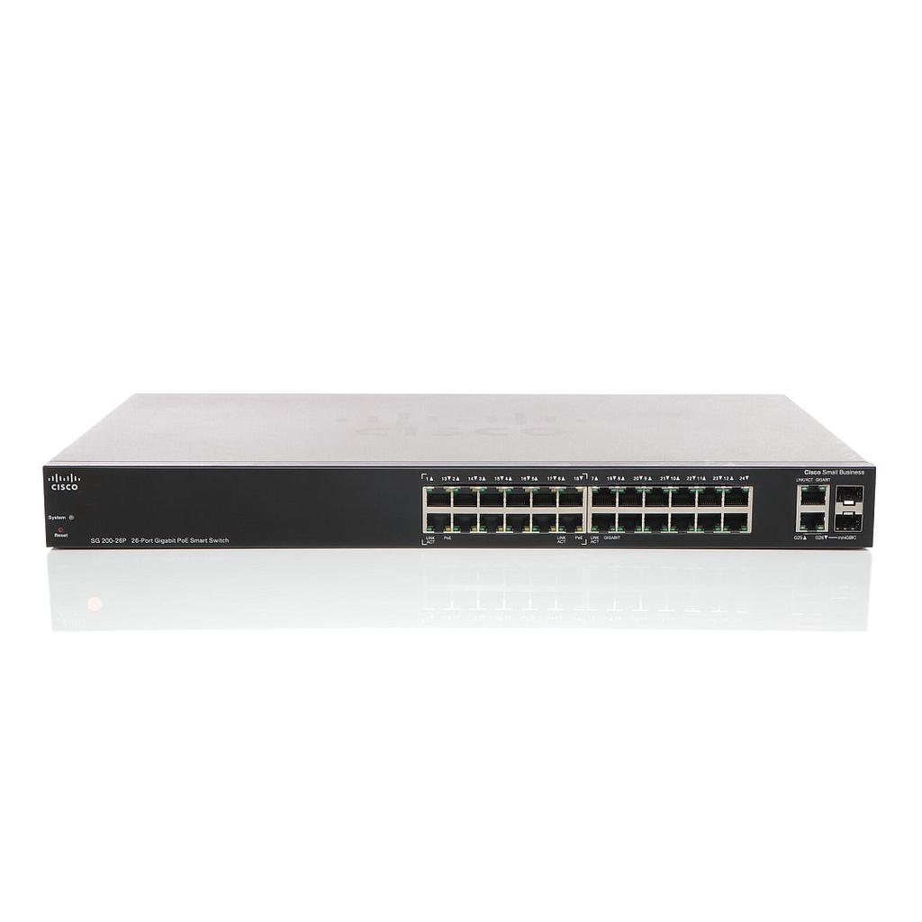Cisco Small Business 200 Series SG200-26P Smart Switch, 24-Port 10/100/1000 PoE &amp; 2 combo mini-GBIC ports