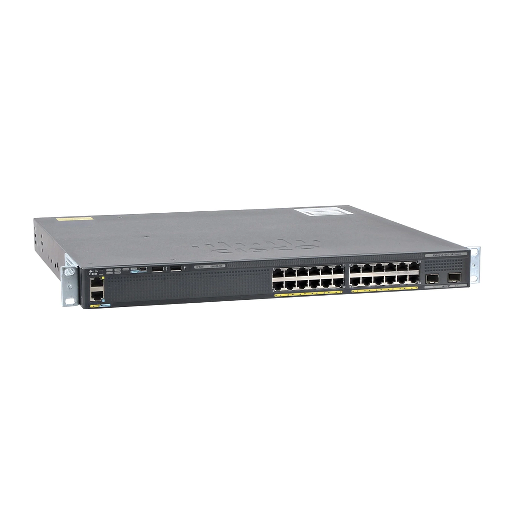Cisco Catalyst 2960XR 24 10/100/1000 ports and 2 SFP+ module slots, with one 250W AC power supply, IP Lite