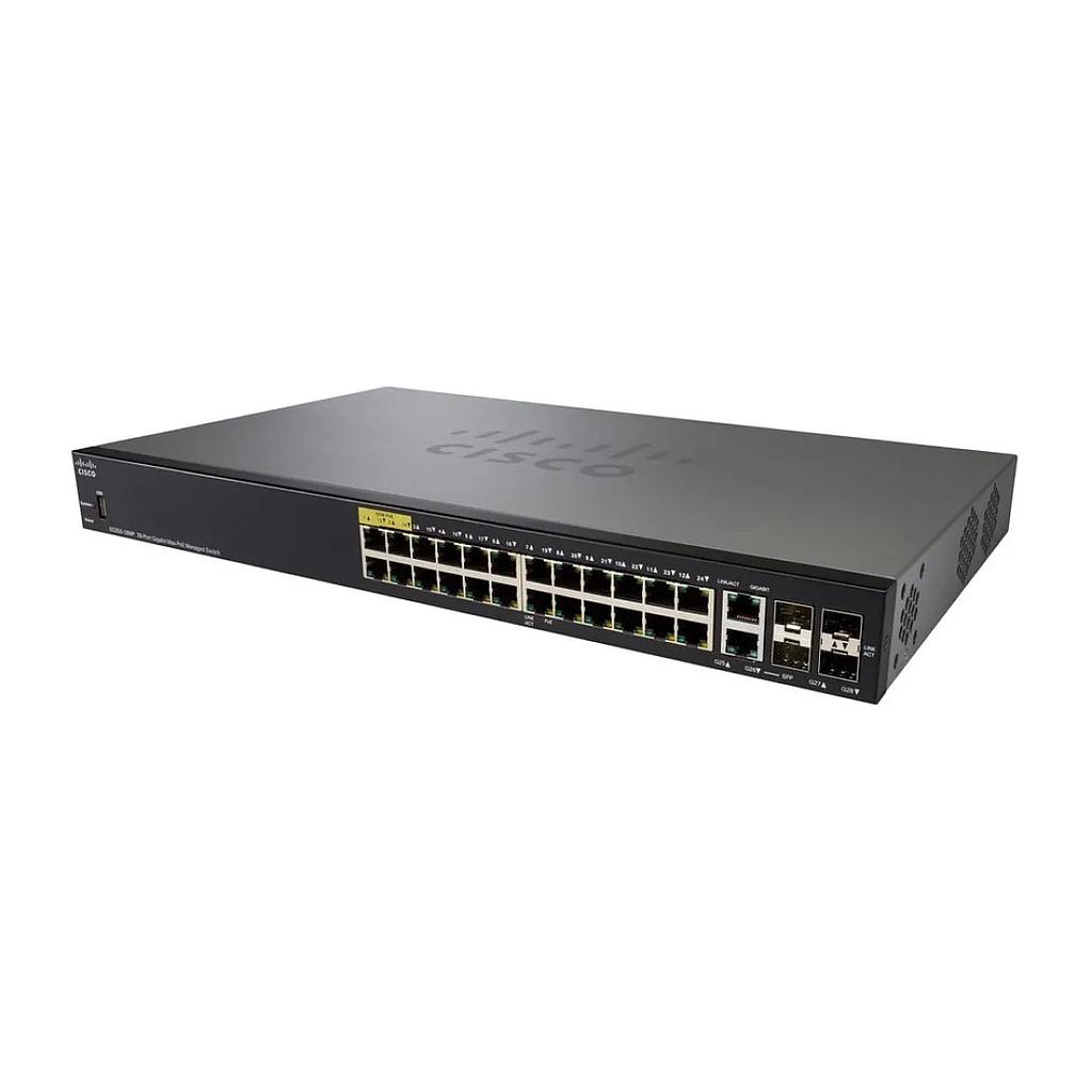 Cisco Small Business 350 Series SG350-28MP Managed Switch, 24-Port 10/100/1000 PoE+ with 382W power budget &amp; 2 Gigabit copper/SFP combo ports &amp; 2 SFP ports