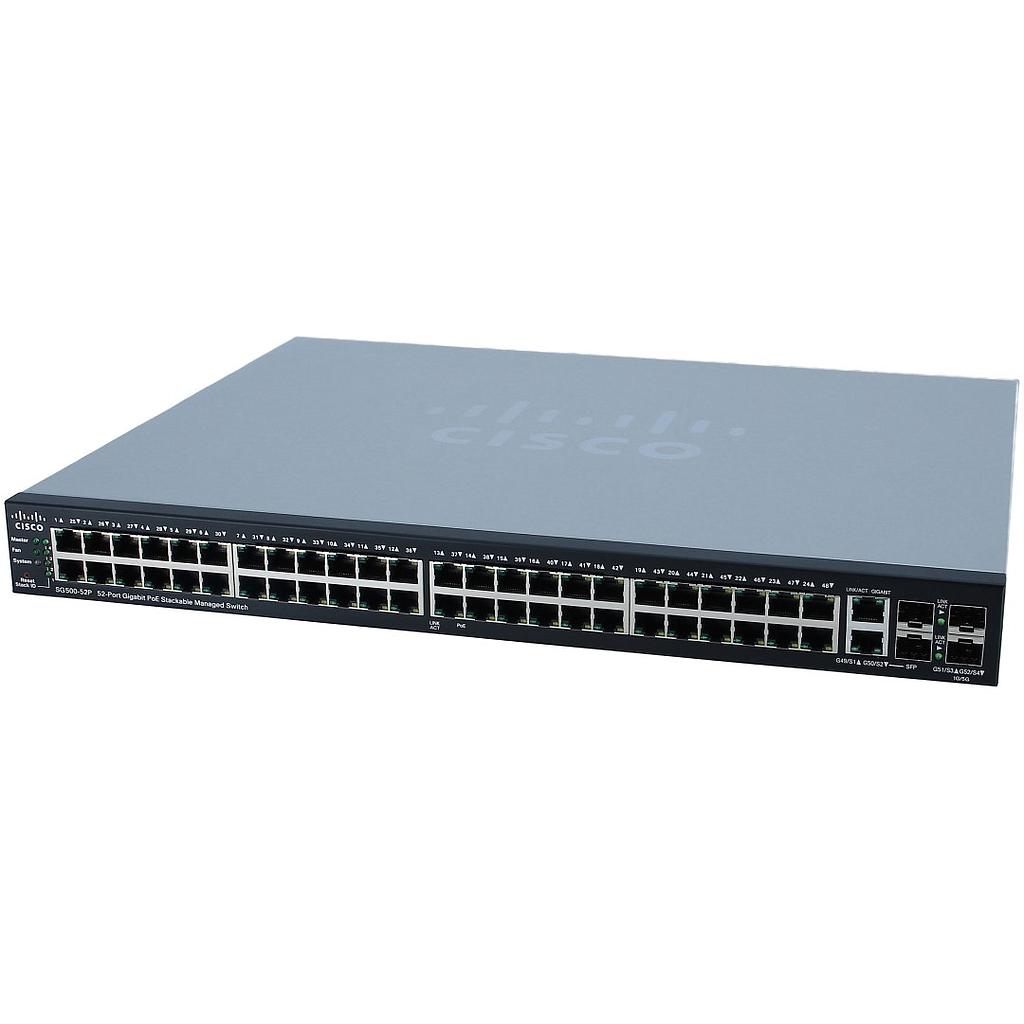 Cisco Small Business 500 Series SG500-52P Stackable Managed Switch, 48-Port 10/100/1000 PoE+ with 375W power budget &amp; 4 Gigabit Ethernet (2 combo RJ45/SFP &amp; 2 SFP) ports