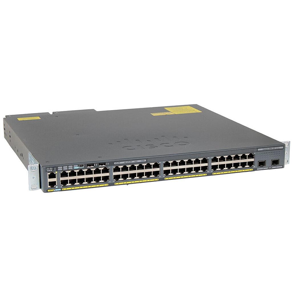 Cisco Catalyst 2960XR 48 10/100/1000 PoE+ ports (PoE budget of 740 W) and 2 SFP+ module slots, with one 1025W AC power supply, IP Lite