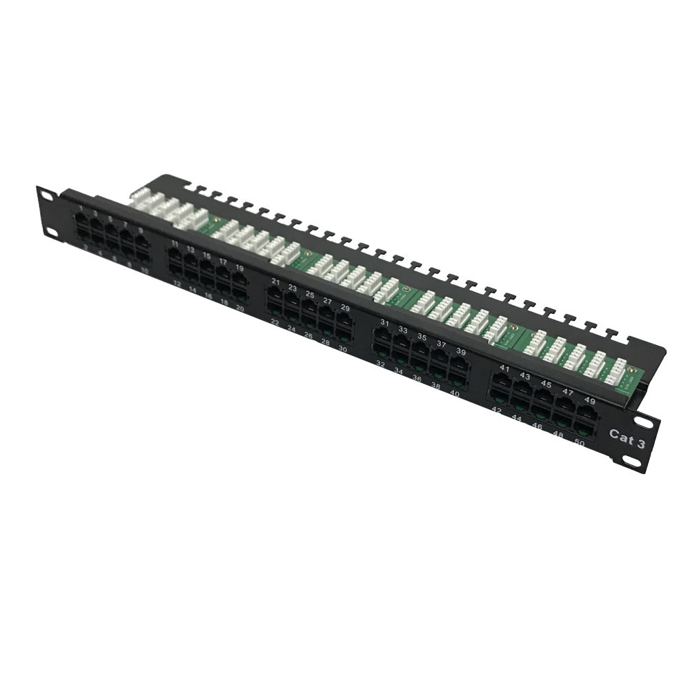 Panel 19” 1U, 50 RJ45, C-3 UTP, 90º, 3µ oro