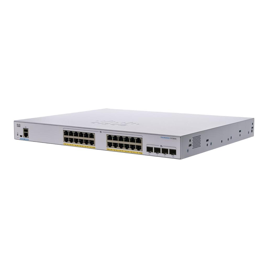 Cisco Business 250 Series CBS250-24FP-4X Smart Switch, 24-Port 10/100/1000 PoE+ with 370W power budget &amp; 4 10 Gigabit SFP+ ports