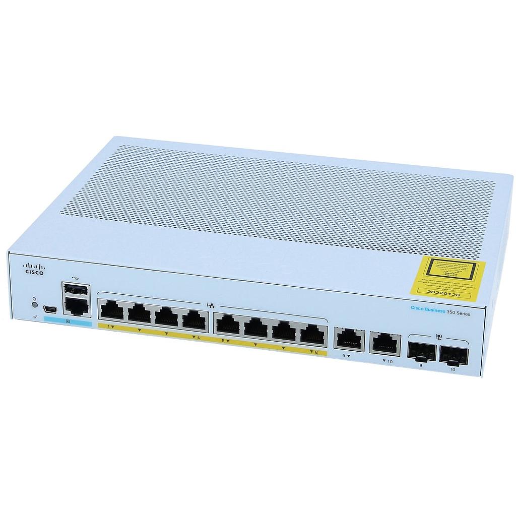 Cisco Business 350 Series CBS350-8P-E Managed Switch, 8-Port 10/100/1000 PoE+ with 60W power budget &amp; 2 Gigabit copper/SFP combo ports, PA UK, Switch