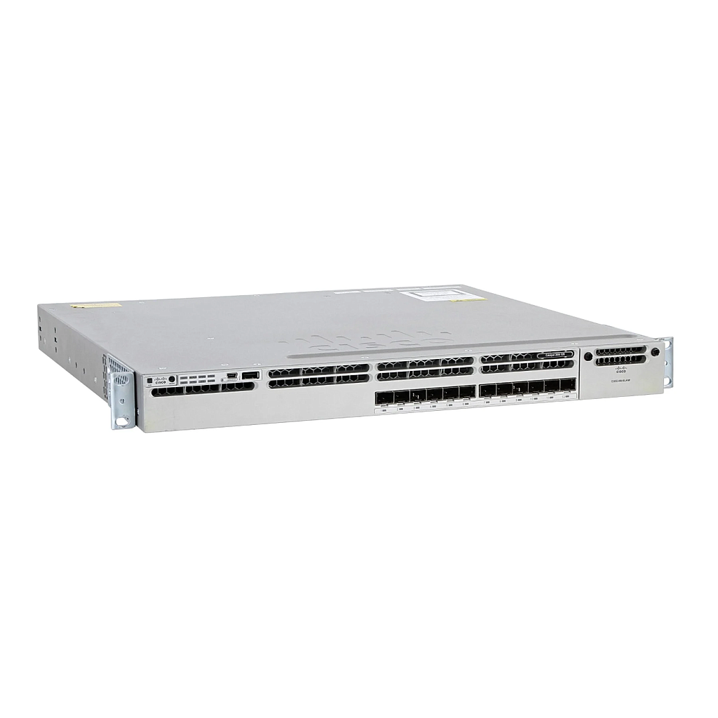 Cisco Catalyst 3850 Stackable 12 SFP Ethernet ports, with one 350WAC power supply  1 RU, IP Base feature set