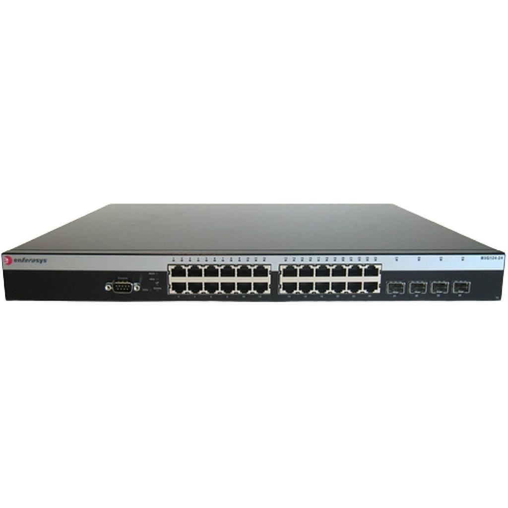 Enterasys B5 B-Series 24x 10/100/1000 RJ45 ports, (4) combo SFP ports, (2) dedicated high-speed stacking ports and external RPS connector. Total active ports per switch: (24) Gigabit ports