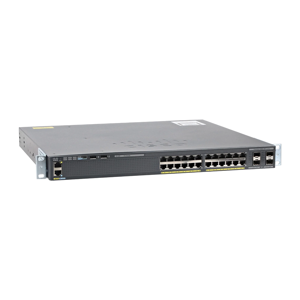 Cisco Catalyst 2960XR 24 10/100/1000 ports and 4 SFP module slots, with one 250W AC power supply, IP Lite
