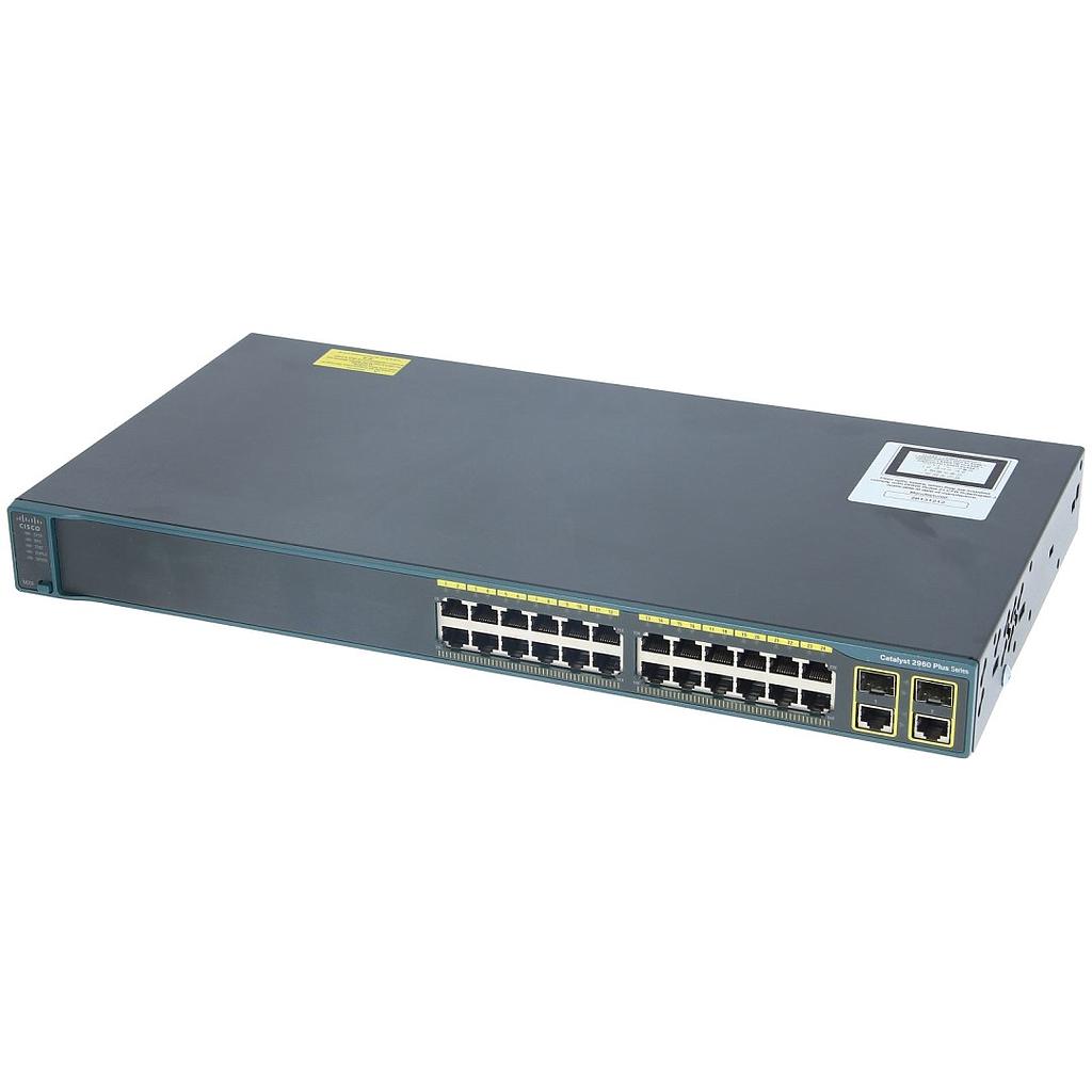 Cisco Catalyst 2960-Plus 24 10/100 Mbps Ethernet Interfaces, 2 SFP or 2 1000BASE-T RJ45 uplink interfaces, LAN Base Image