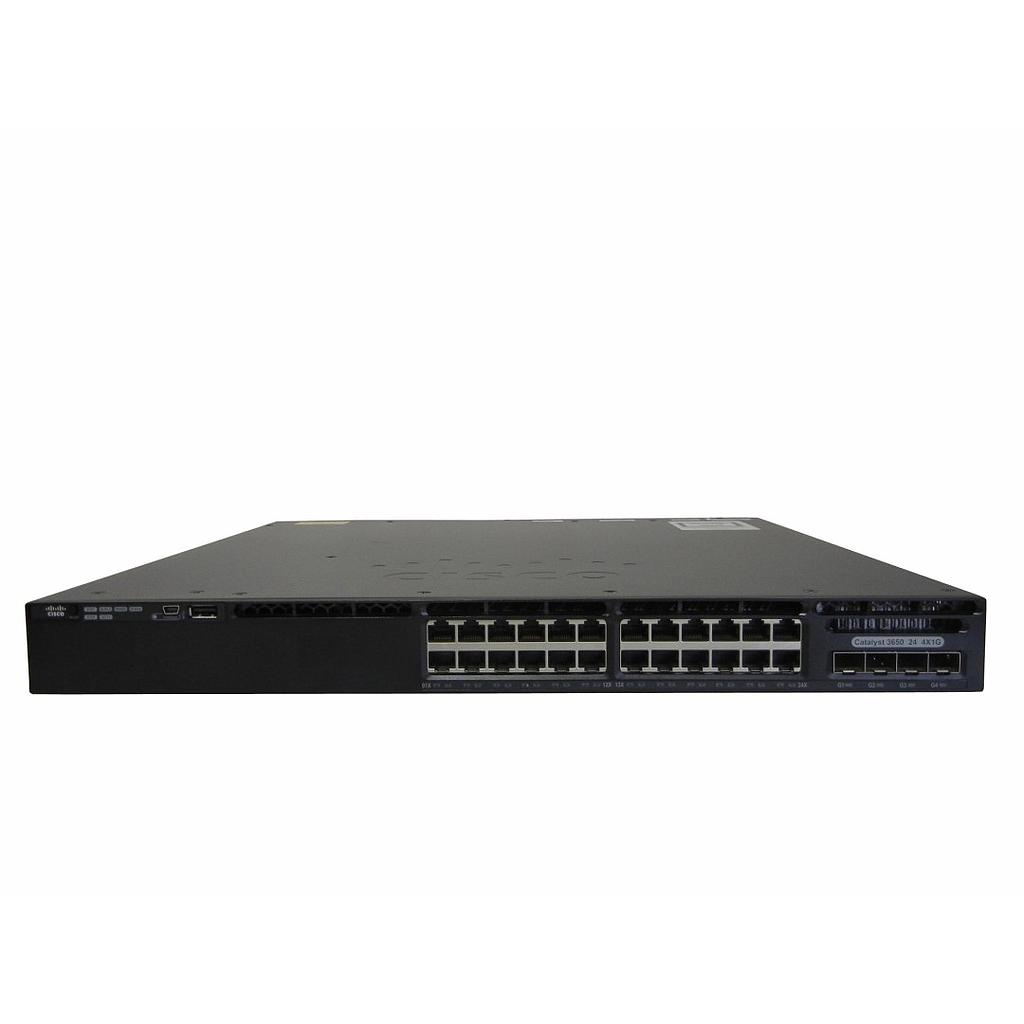 Cisco Catalyst 3650 Standalone with Optional Stacking 24 10/100/1000 Ethernet and 4x1G Uplink ports, with one 250WAC power supply, 1 RU, LAN Base feature set