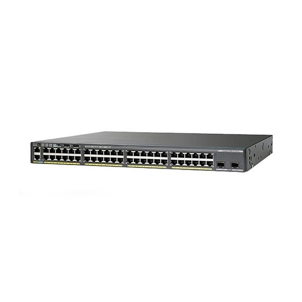 Cisco Catalyst 2960XR 48 10/100/1000 ports and 2 SFP+ module slots, with one 250W AC power supply, IP Lite