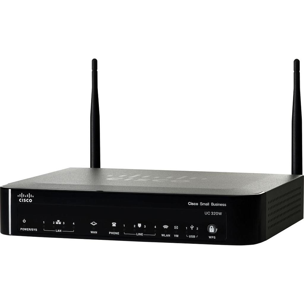 Cisco Unified Communications 320 Wireless 24 User configuration with 4 Analog ports (FXO), 4 Gigabit LAN ports
