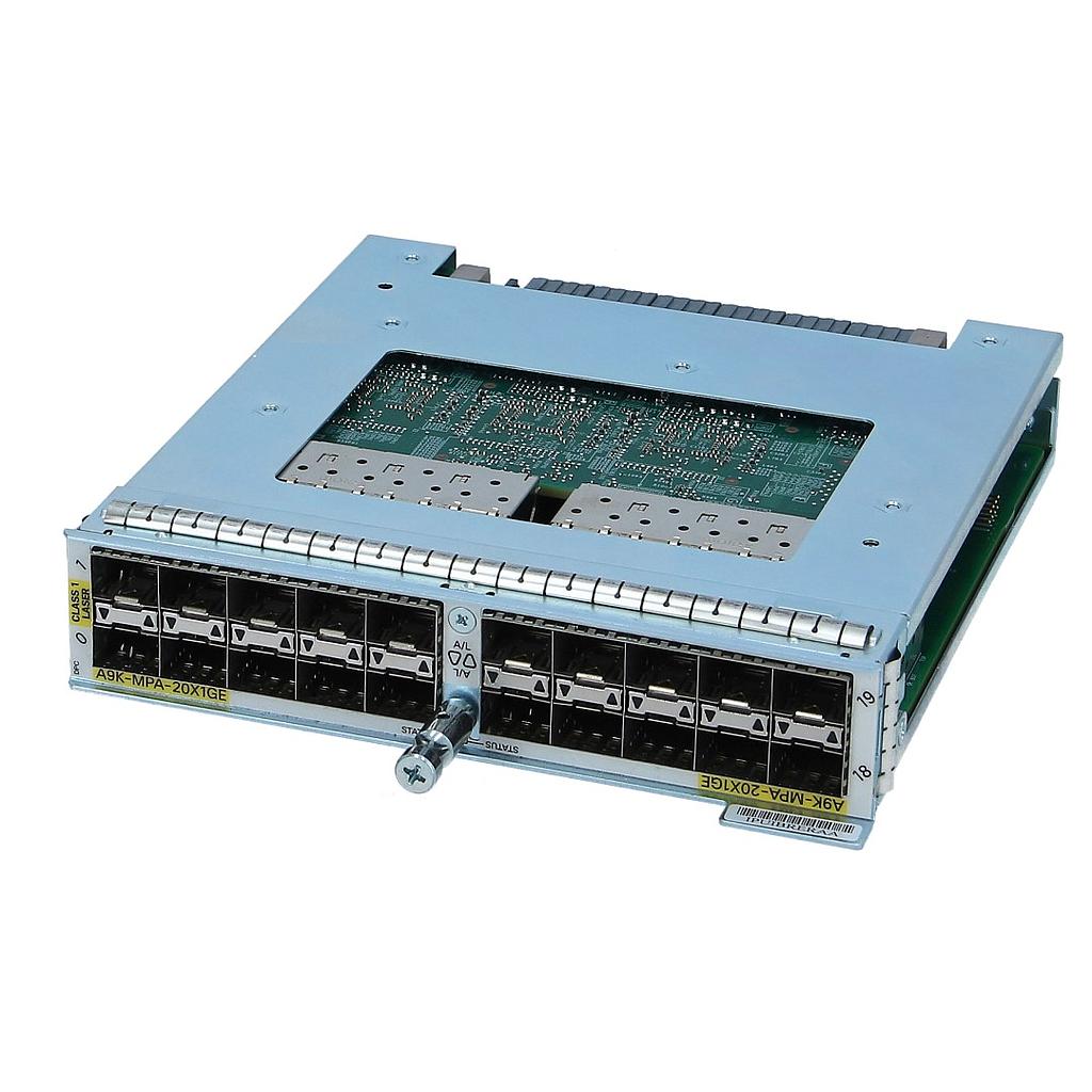 Cisco ASR 9000 20-port 1-Gigabit Ethernet Modular Port Adapter, requires SFP optics