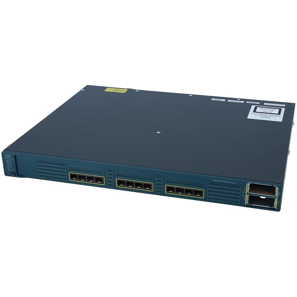 Cisco Catalyst 3560E, 12 SFP based Gigabit Ethernet ports and 2 X2-based 10 Gigabit Ethernet ports, IP Base software